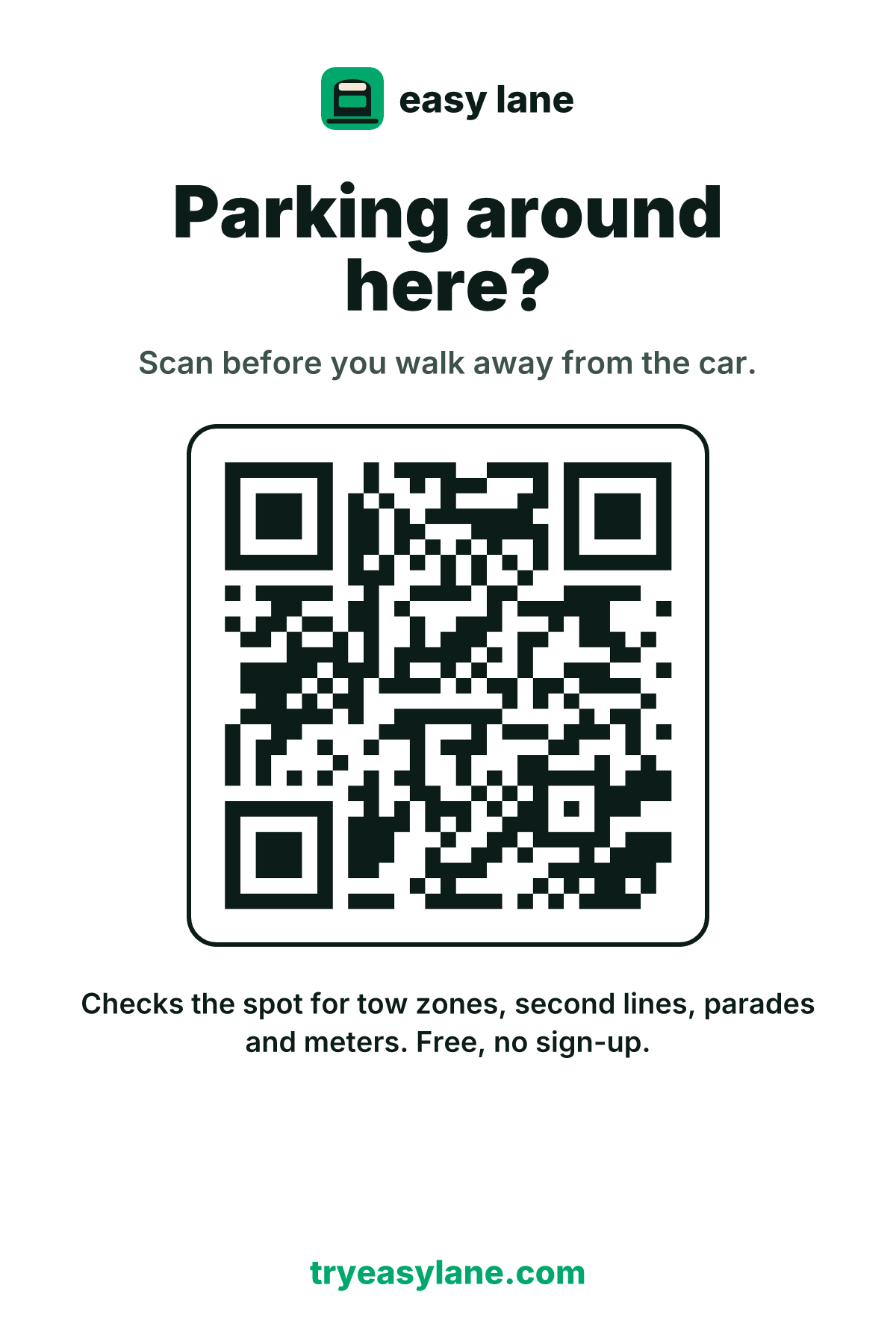 Printable card: Parking around here? Scan before you walk away from the car.